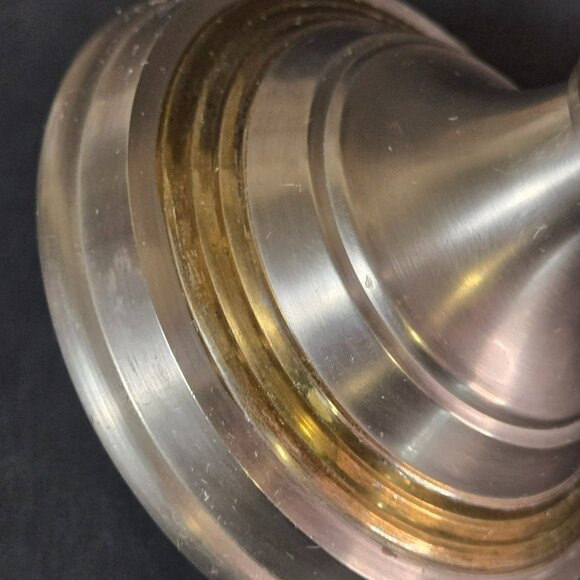 Vintage Solid Brass Two-Tone Taper Candle Holder w Goldtone Accent Rings India - Picture 3 of 13